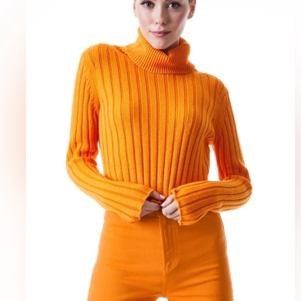 Alice + Olivia Tangerine Cropped Turtleneck Sweater